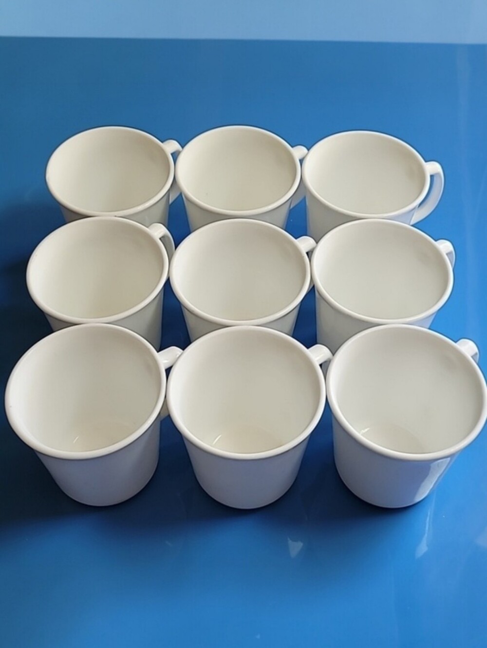 Corning mugs white lot of nine one additional mug w damage vintage neutral